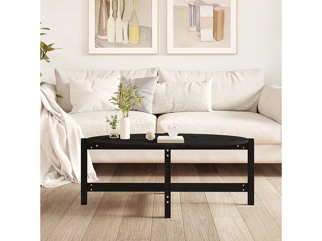 Mesa de centro dourada preta 118x63x45 cm Madeira maciça de pinho