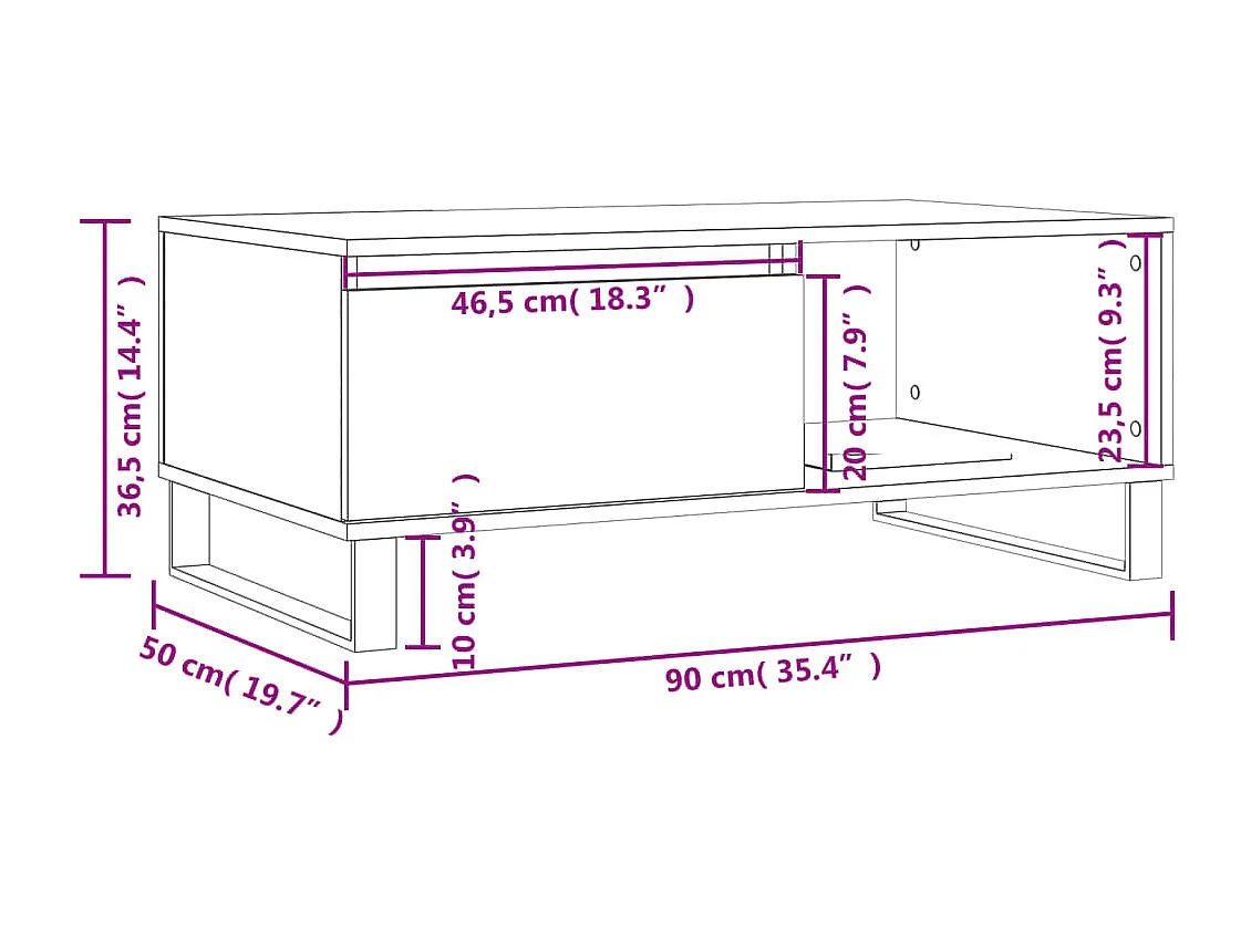 Table basse Sonoma gris 90x50x36,5 cm Bois d'ingénierie