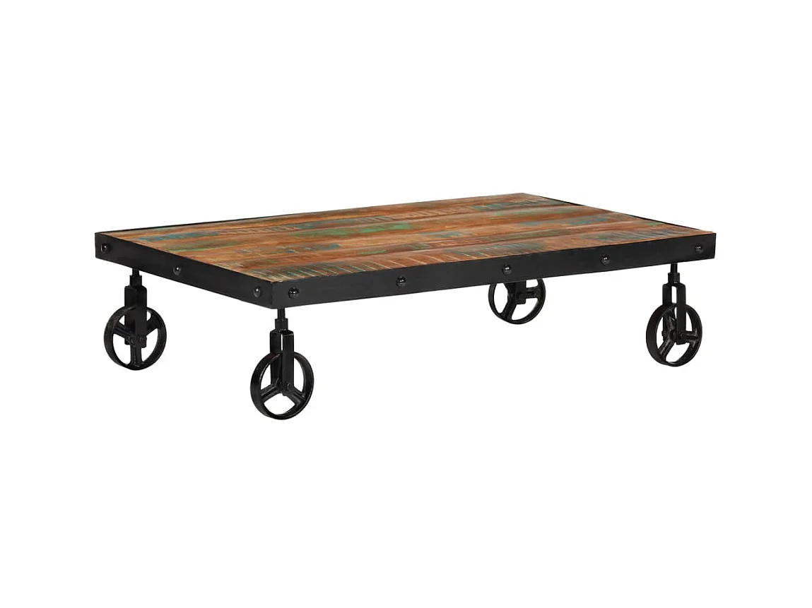 Goudkleurige salontafel op wielen 100x60x26 cm Teruggewonnen hout