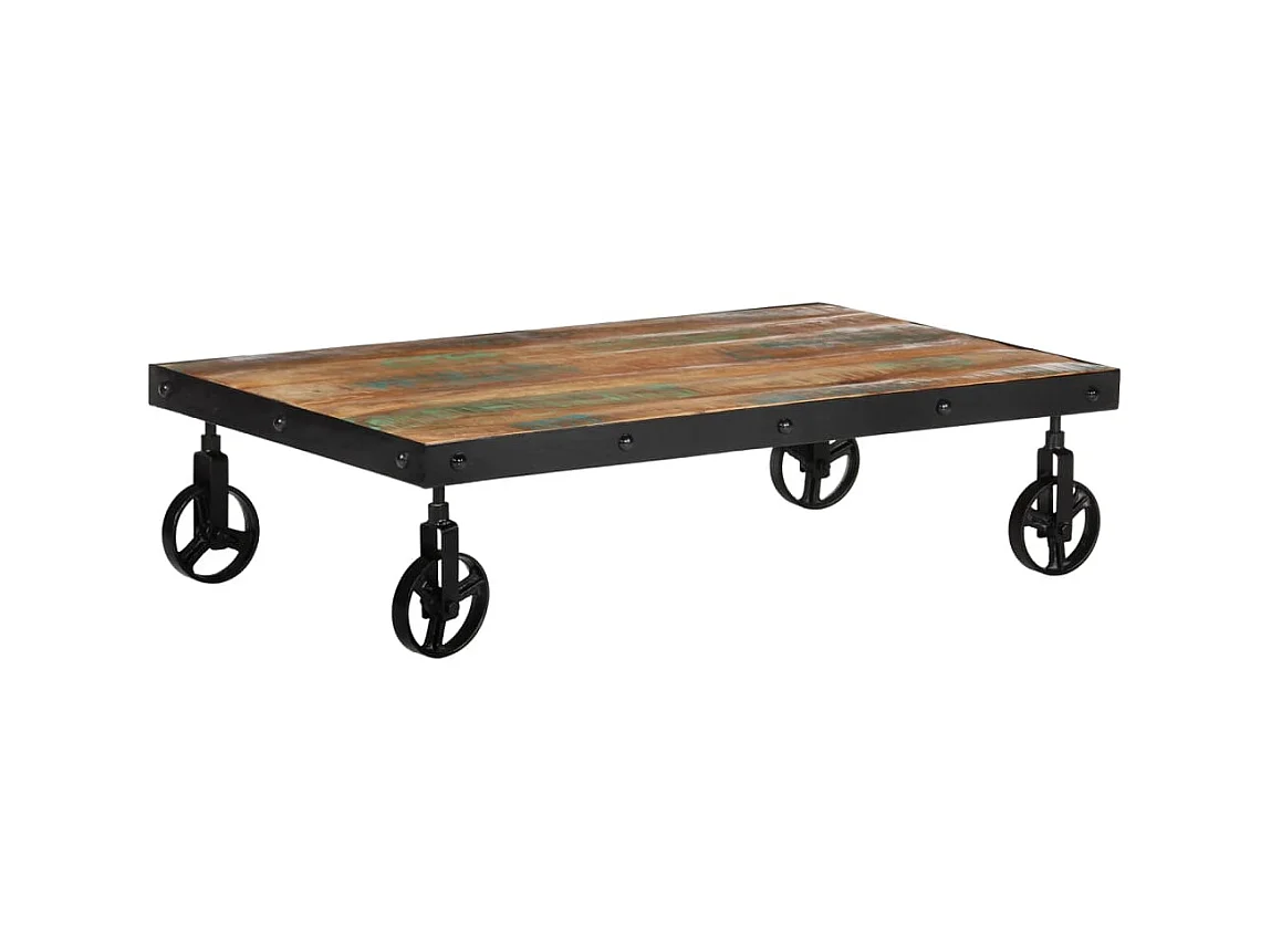 Goudkleurige salontafel op wielen 100x60x26 cm Teruggewonnen hout