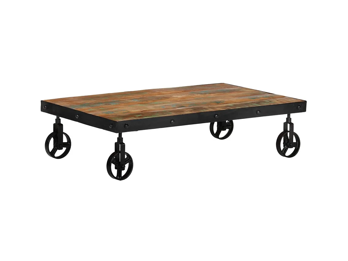 Goudkleurige salontafel op wielen 100x60x26 cm Teruggewonnen hout