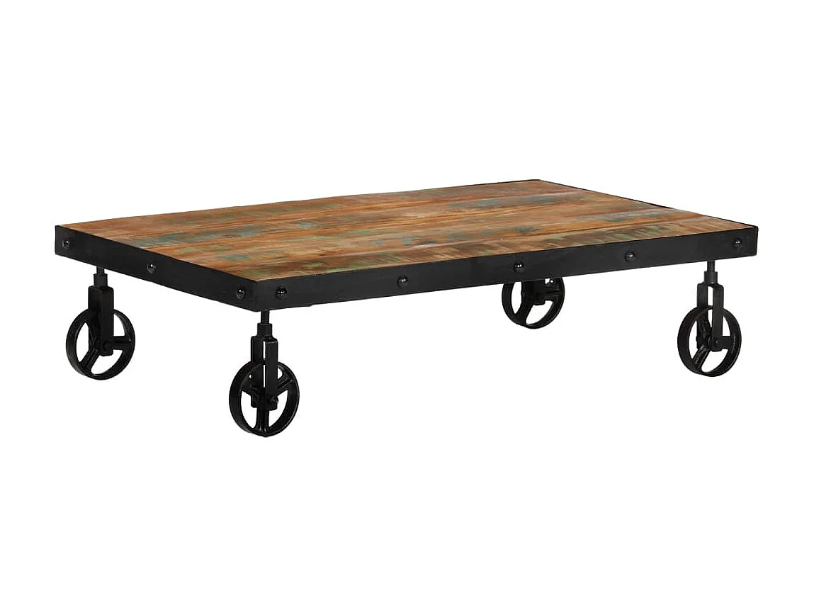 Goudkleurige salontafel op wielen 100x60x26 cm Teruggewonnen hout