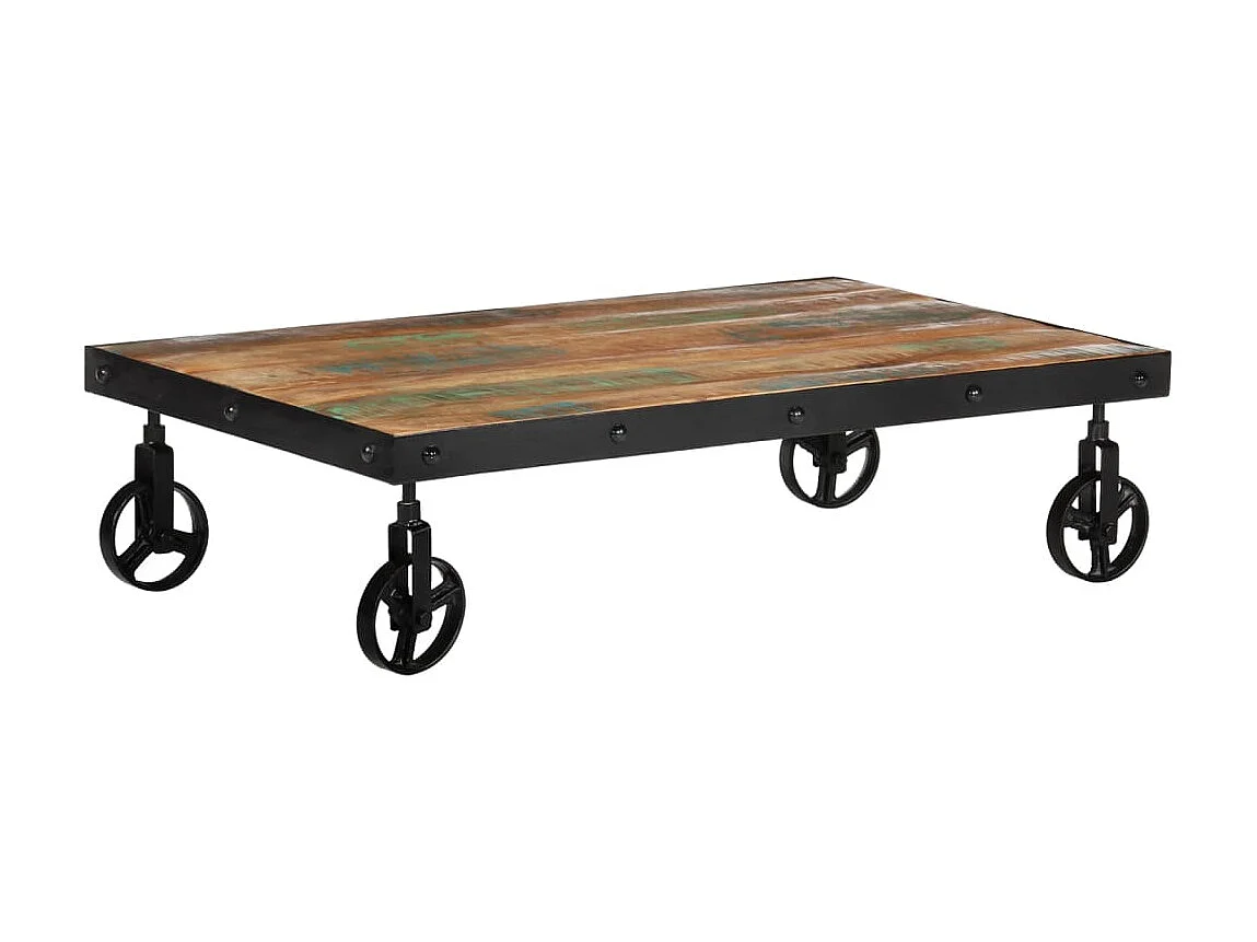 Goudkleurige salontafel op wielen 100x60x26 cm Teruggewonnen hout