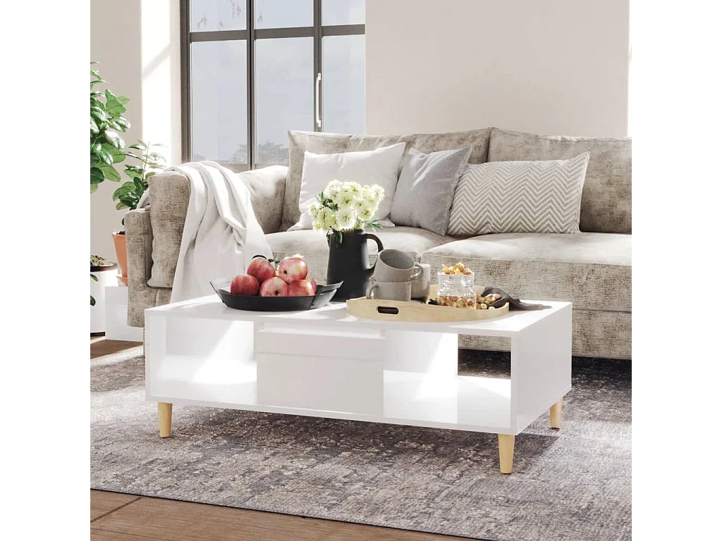 Table basse Blanc brillant 103,5x60x35 cm Aggloméré