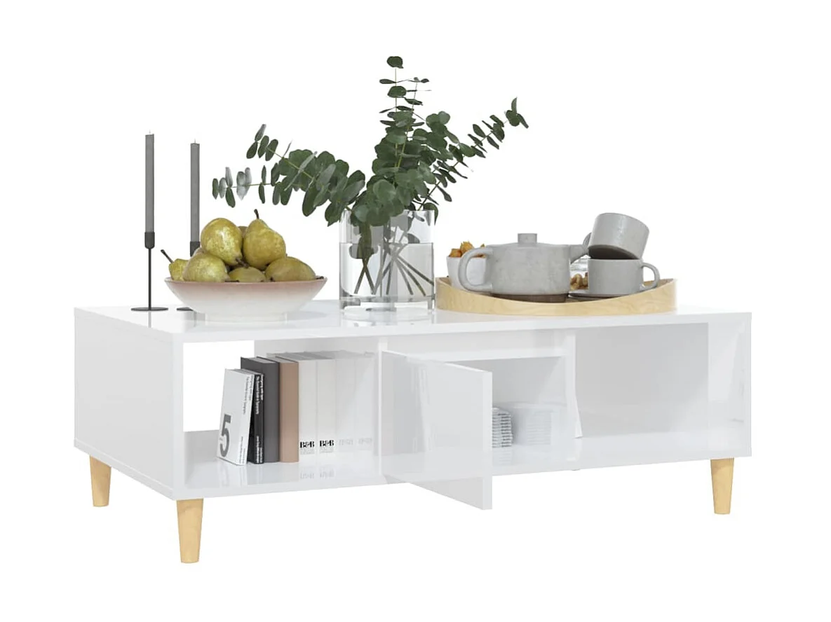 Table basse Blanc brillant 103,5x60x35 cm Aggloméré