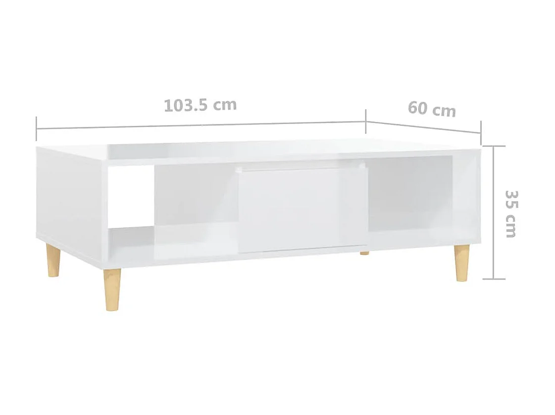Table basse Blanc brillant 103,5x60x35 cm Aggloméré