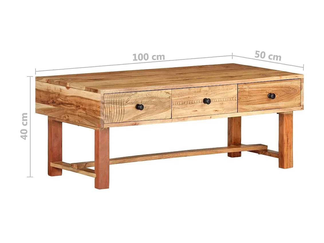 Mesa de centro dourada 100x50x40 cm Madeira maciça de acácia