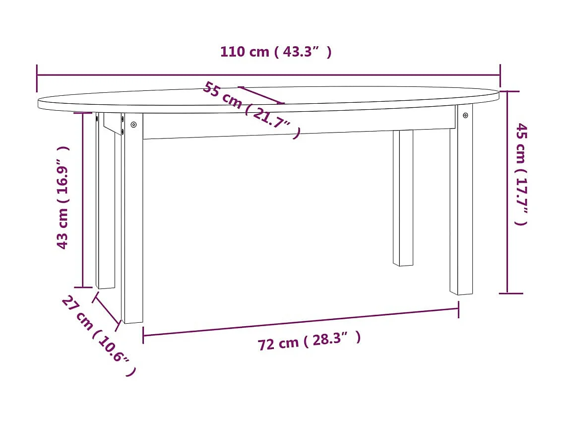 Gold Salontafel Wit 110x55x45 cm Massief grenenhout