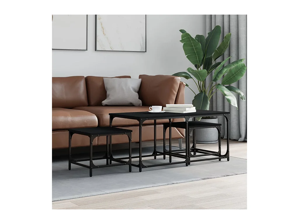 Goldene Nesting-Couchtische, 3 Stück, schwarzes Holzwerkstoff