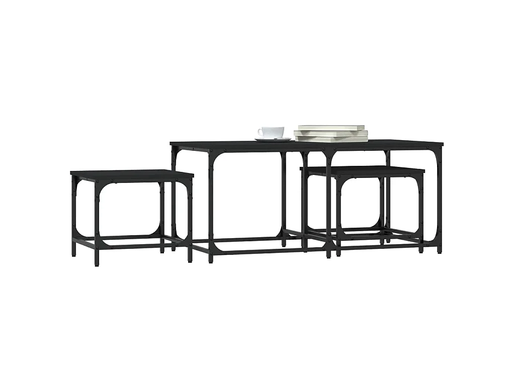 Tables basses gigognes 3 pcs noir bois d'ingénierie