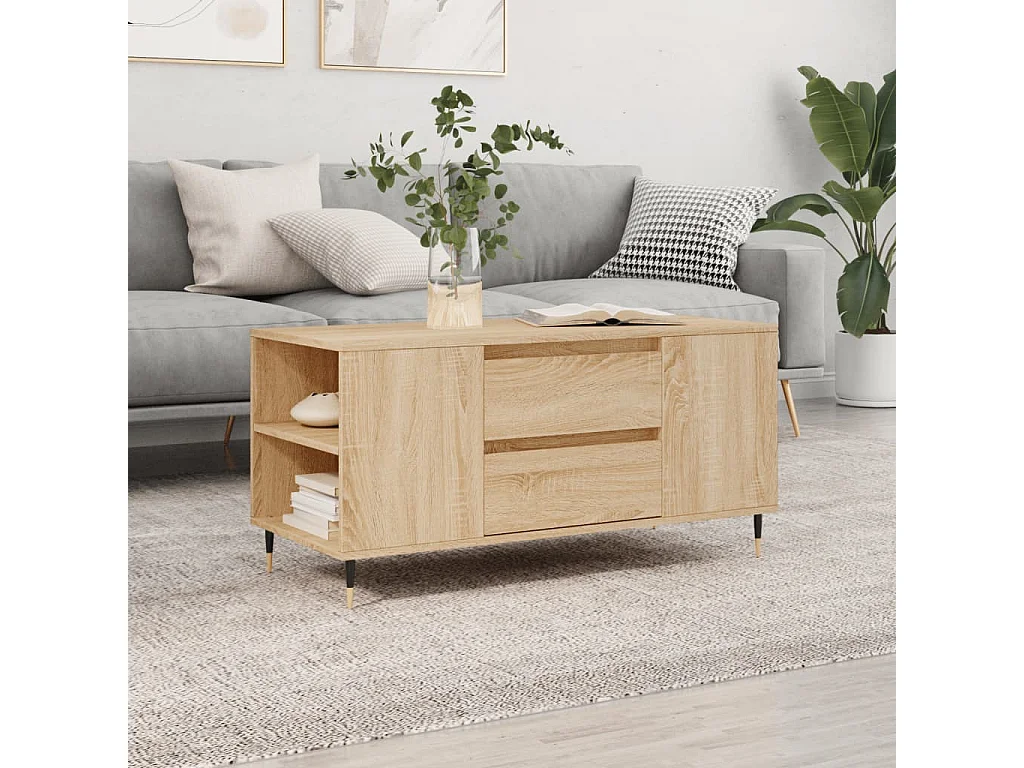 Table basse chêne sonoma 102x44,5x50 cm bois d'ingénierie