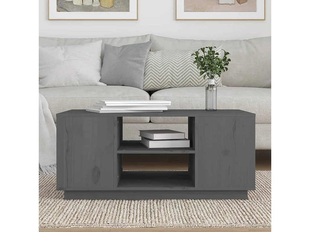 Mesa de centro Gold Gris 90x49x40,5 cm Madera maciza de pino