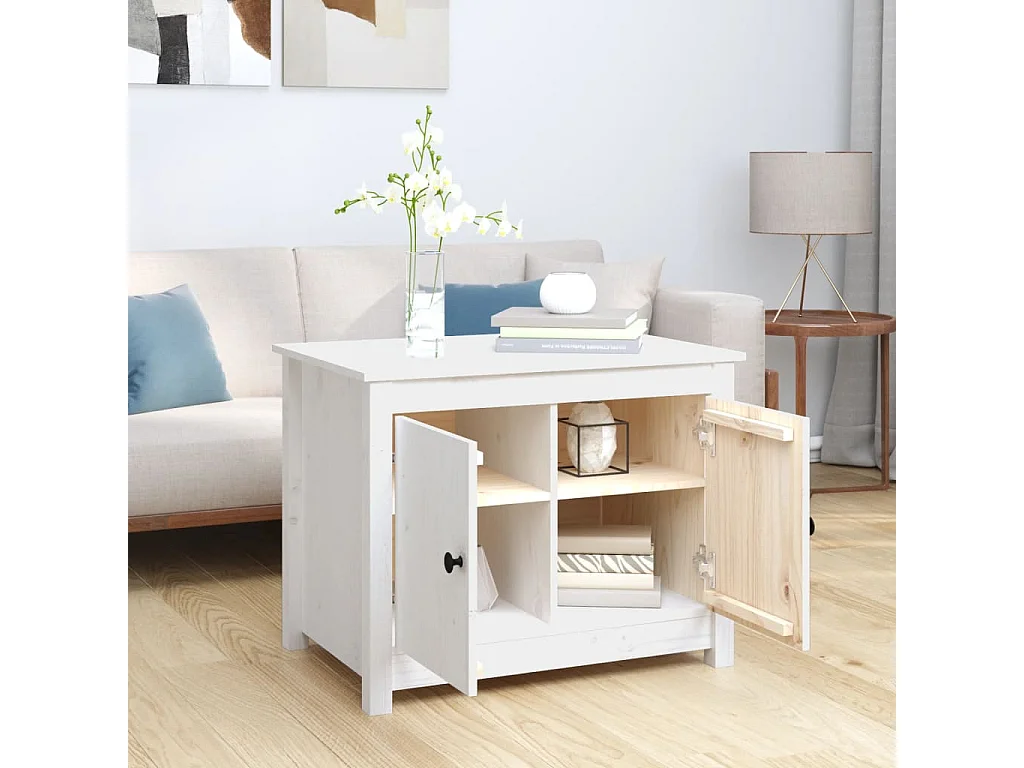 Mesa de centro dourada branca 71x49x55 cm Madeira maciça de pinho