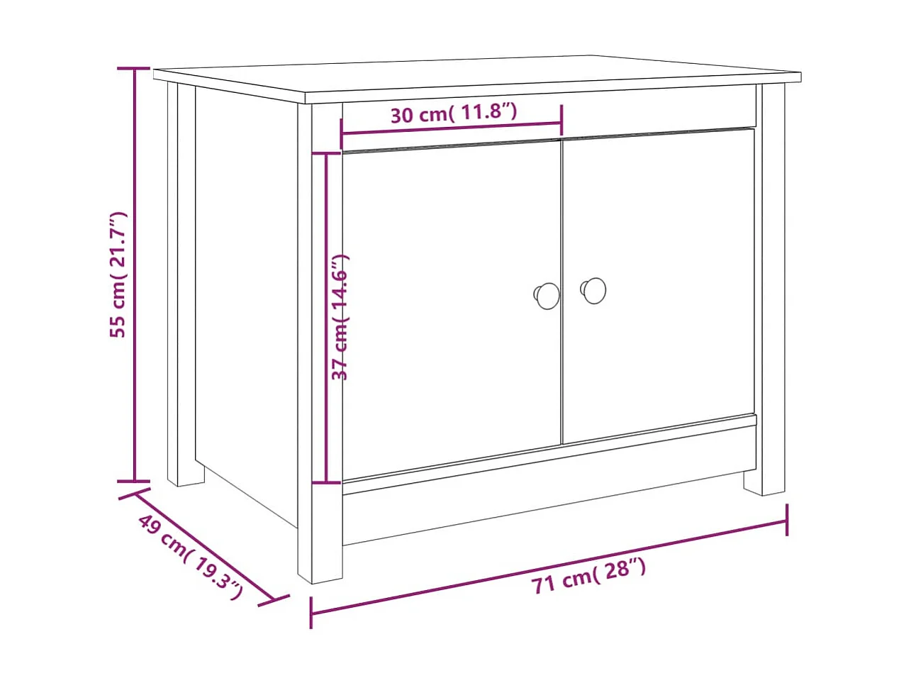 Mesa de centro dourada branca 71x49x55 cm Madeira maciça de pinho