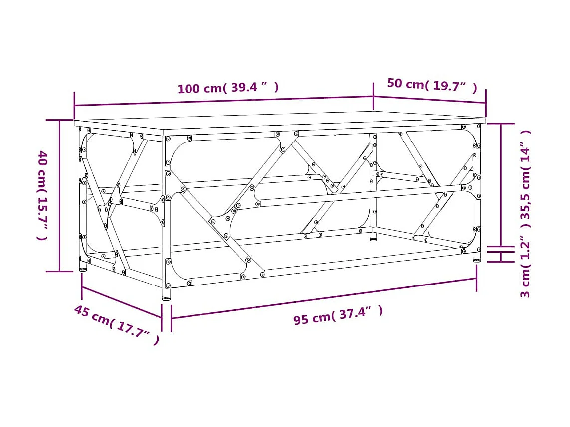 Gold Couchtisch Sonoma-Eiche 100x50x40 cm Holzwerkstoff