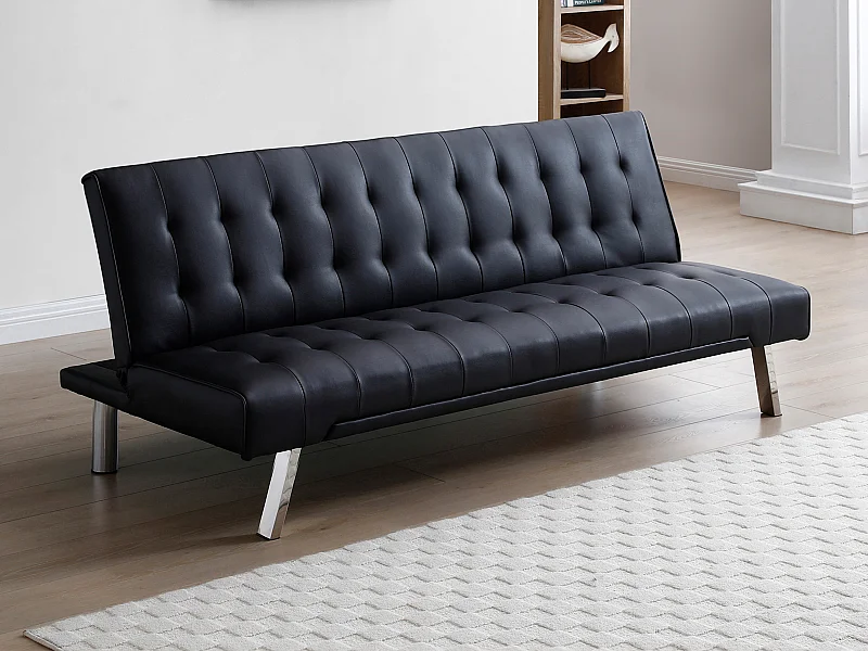 Klikklak-bedbank GUILLAUME van kunstleer - Zwart