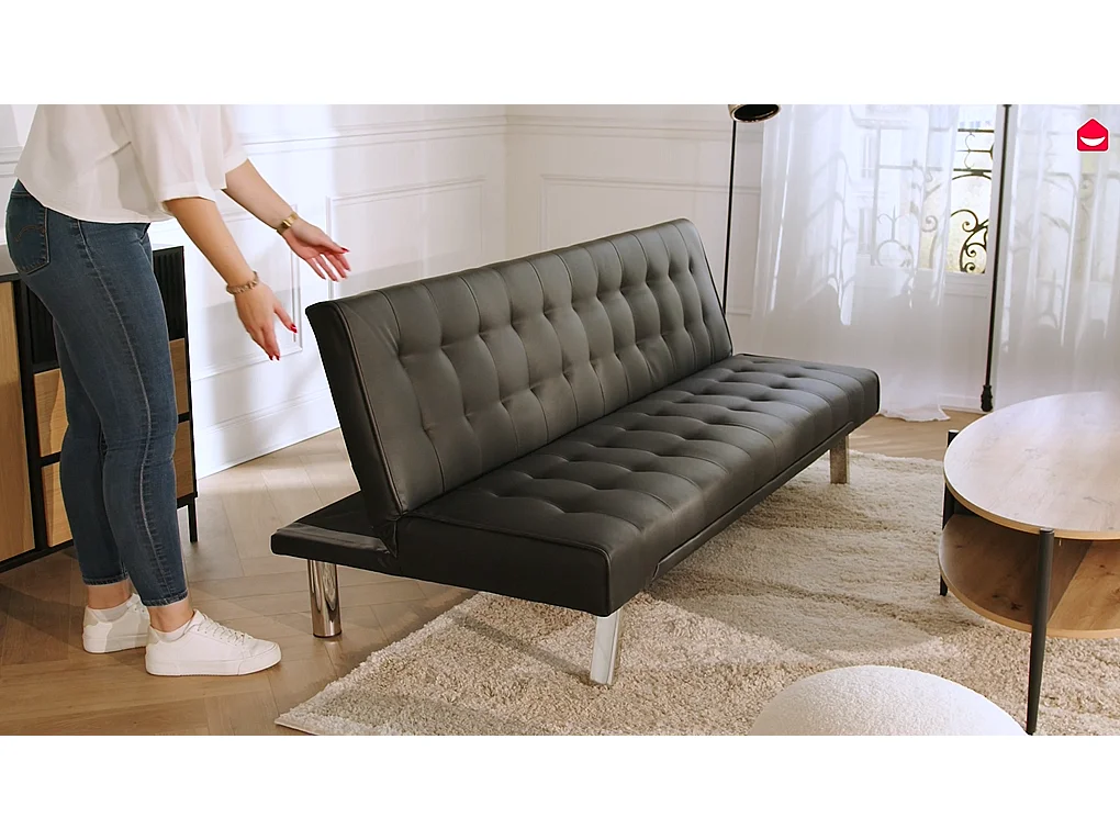 Sofá cama clic-clac GUILLAUME de piel sintética - Negro
