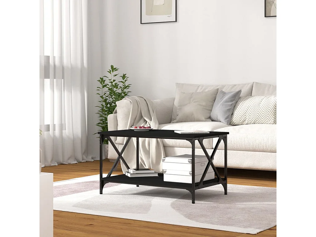 Mesa de centro dourada preta 80x50x45 cm Madeira e ferro