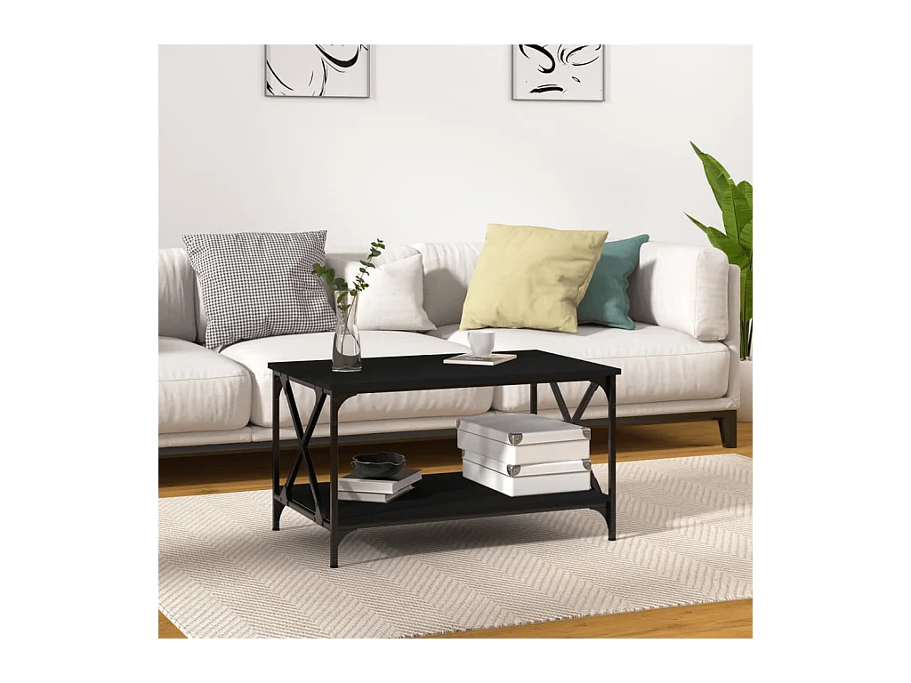 Gold Salontafel Zwart 80x50x45 cm Bewerkt hout en ijzer