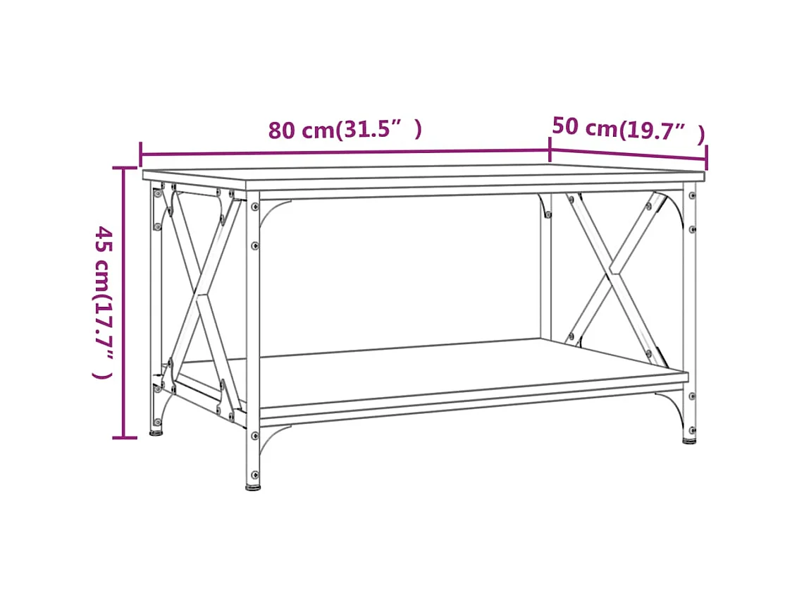 Gold Salontafel Zwart 80x50x45 cm Bewerkt hout en ijzer