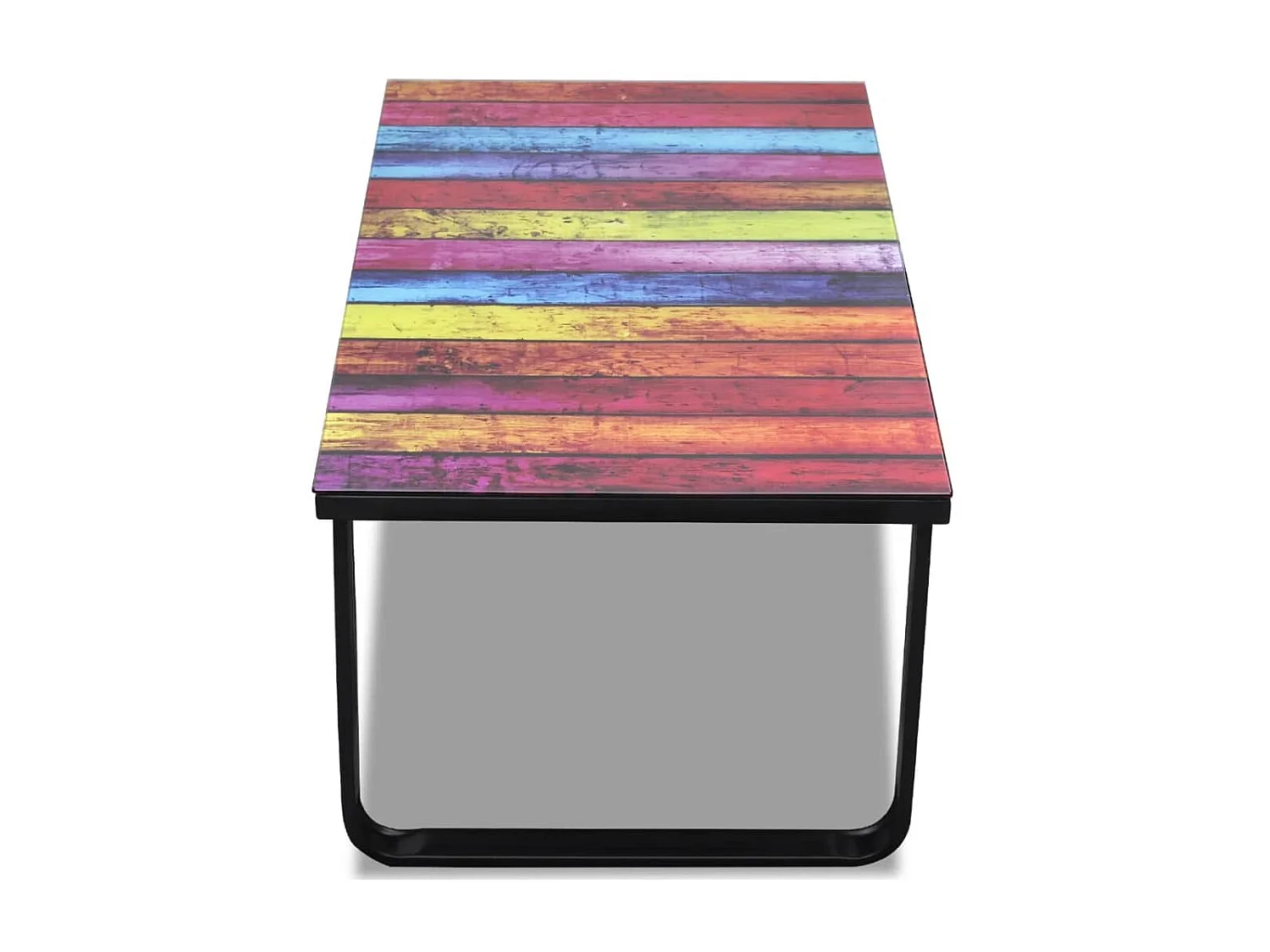 Tavolino da caffè dorato con piano in vetro con stampa arcobaleno