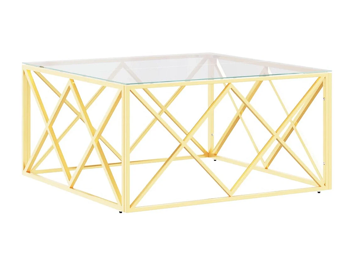 Gold Salontafel 80x80x40 cm RVS en glas