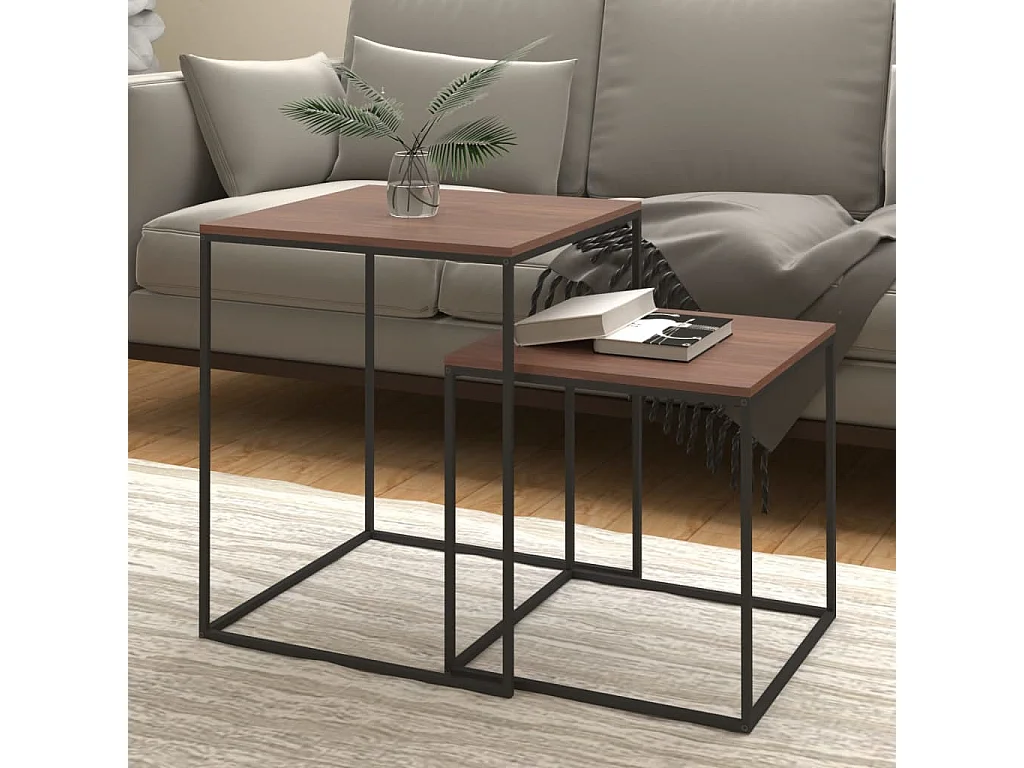 Ensemble de table basse 2 pcs Bois d'ingénierie et métal