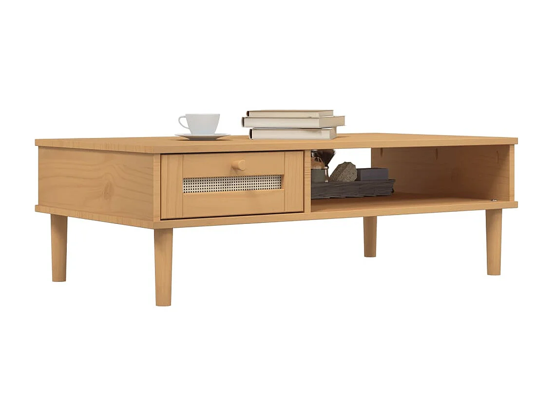Table basse SENJA aspect rotin marron 100x55x33 cm bois massif
