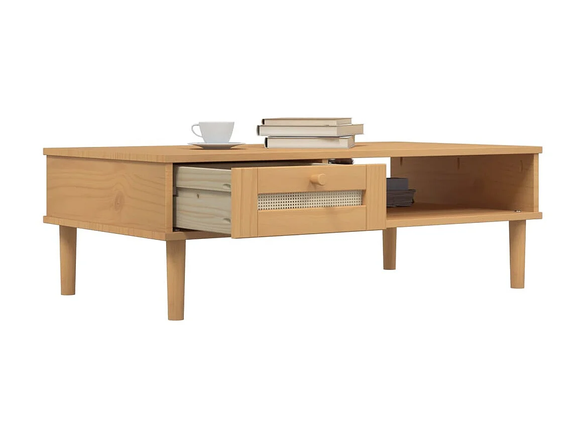 Table basse SENJA aspect rotin marron 100x55x33 cm bois massif