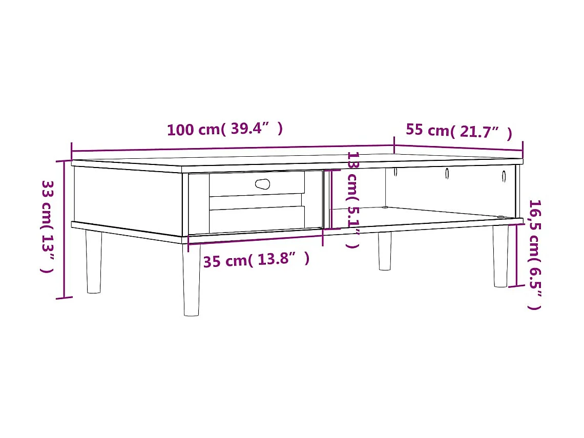 Table basse SENJA aspect rotin marron 100x55x33 cm bois massif