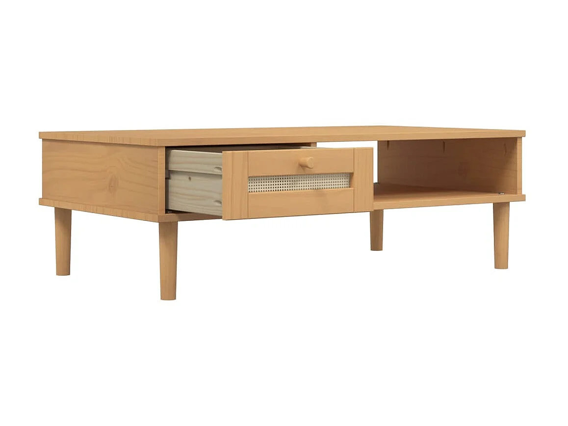 Table basse SENJA aspect rotin marron 100x55x33 cm bois massif