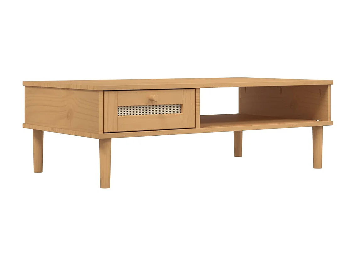 Table basse SENJA aspect rotin marron 100x55x33 cm bois massif