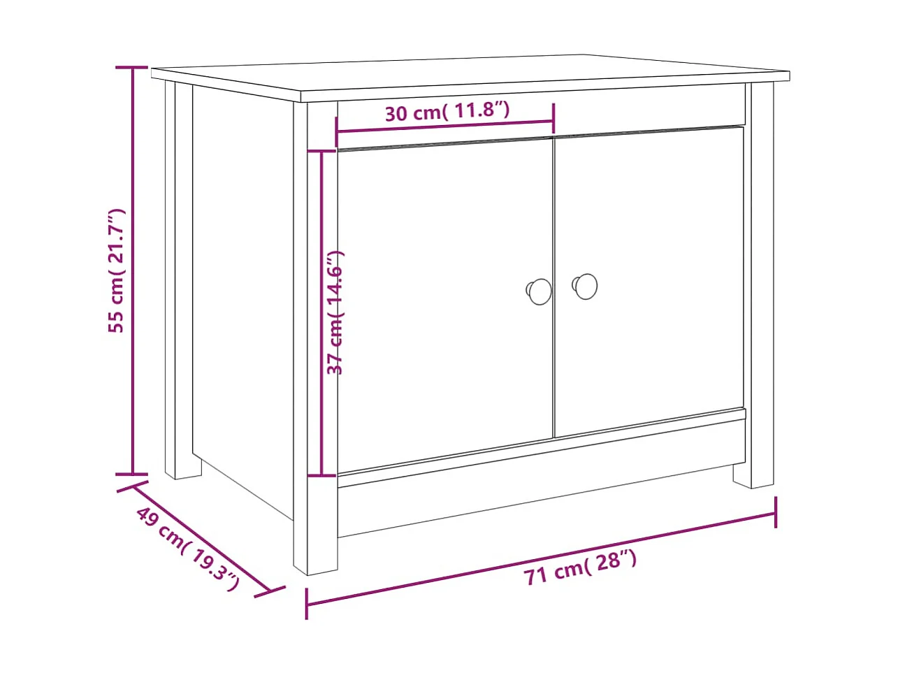 Table basse 71x49x55 cm Bois massif de pin