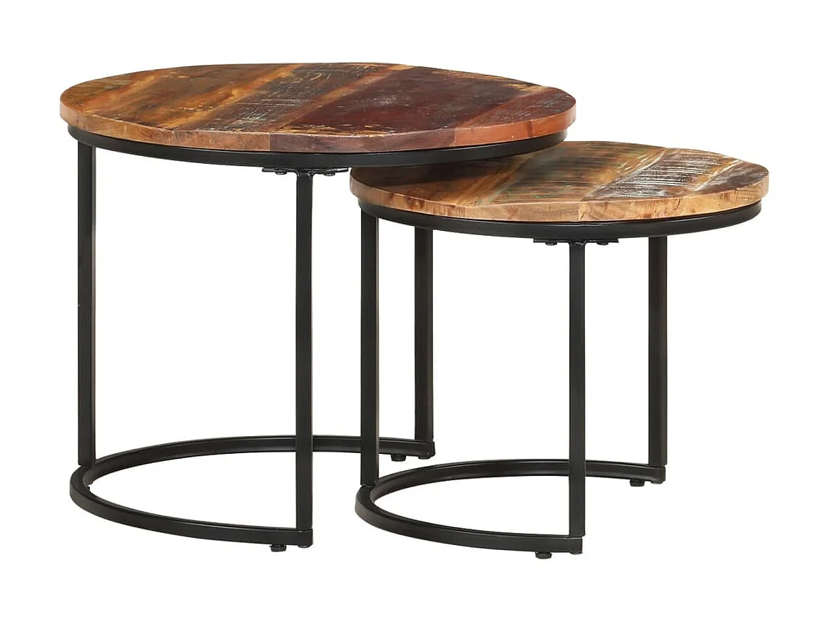 Mesas de nidificação douradas 2 peças madeira recuperada maciça