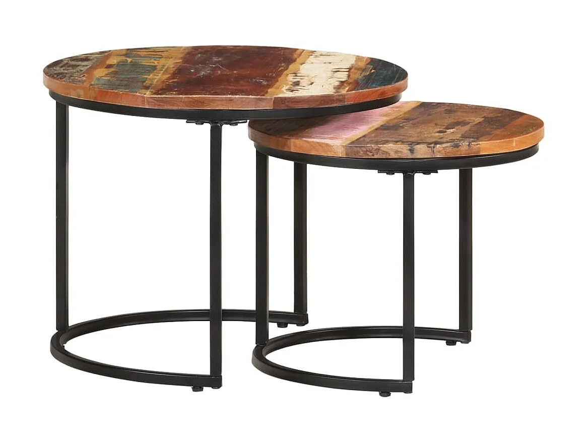 Mesas de nidificação douradas 2 peças madeira recuperada maciça