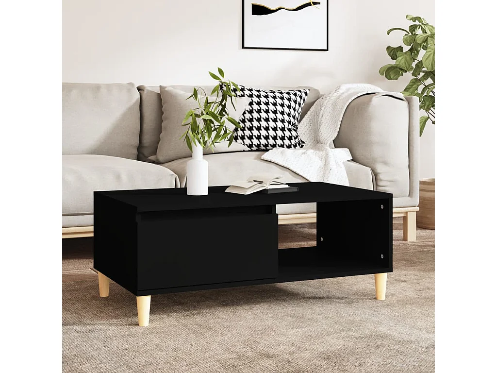 Gold Salontafel Zwart 90x50x36,5 cm Bewerkt hout