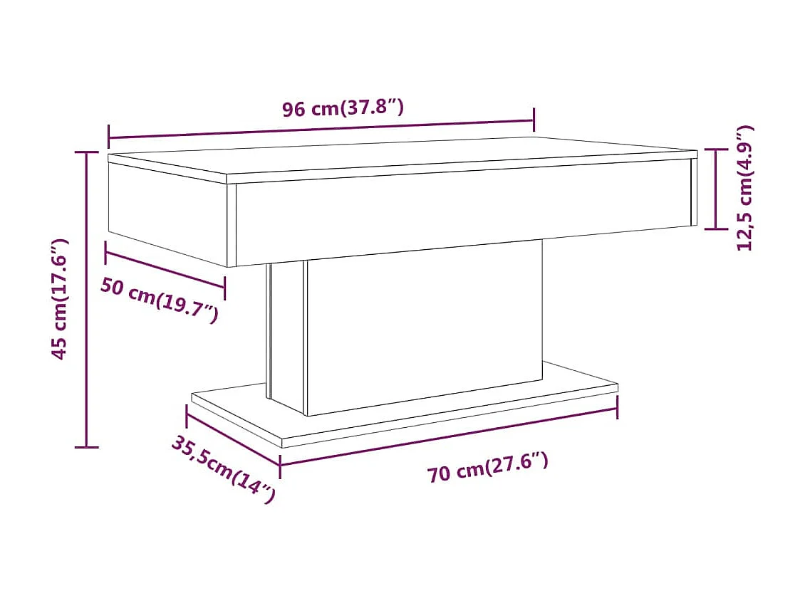 Table basse Sonoma gris 96x50x45 cm Bois d'ingénierie
