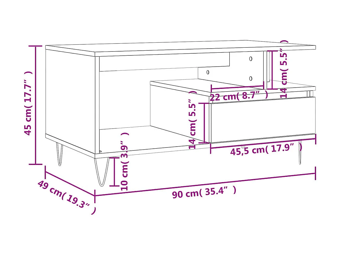 Mesa de centro carvalho Sonoma 90x49x45 cm Madeira trabalhada