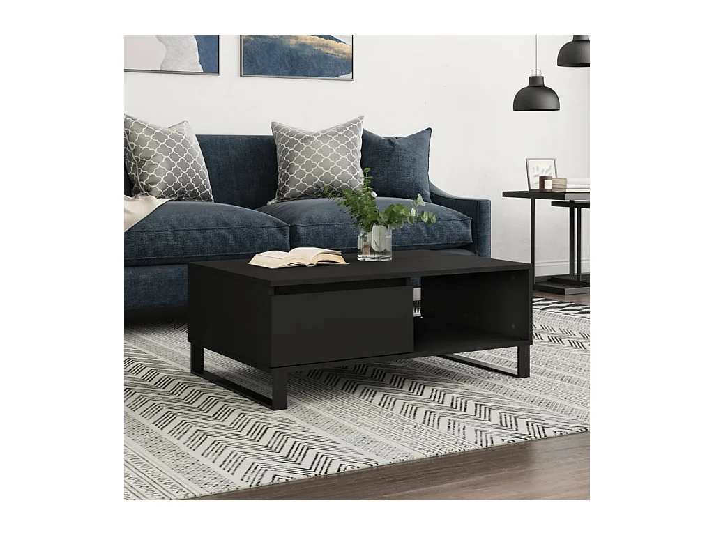 Table basse noir 90x60x35 cm bois d'ingénierie