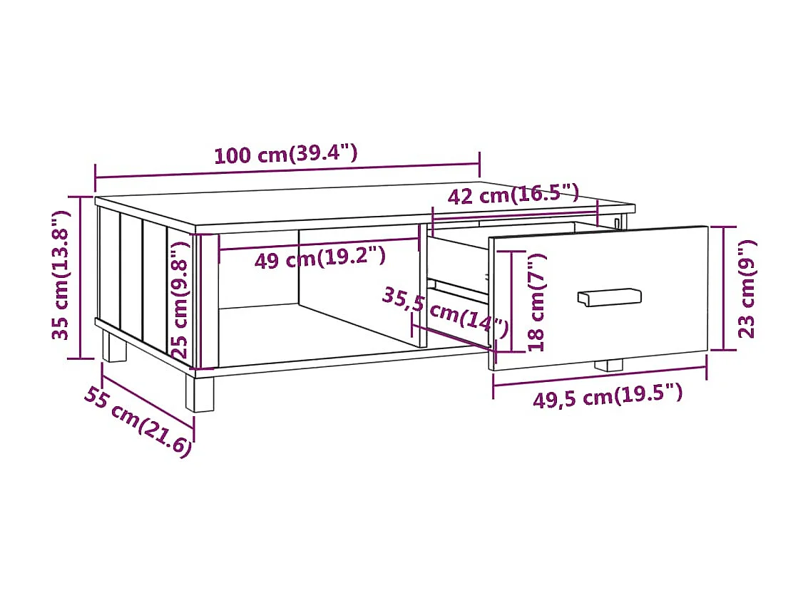 Tavolino dorato HAMAR Grigio chiaro 100x55x35 cm Legno di pino massiccio
