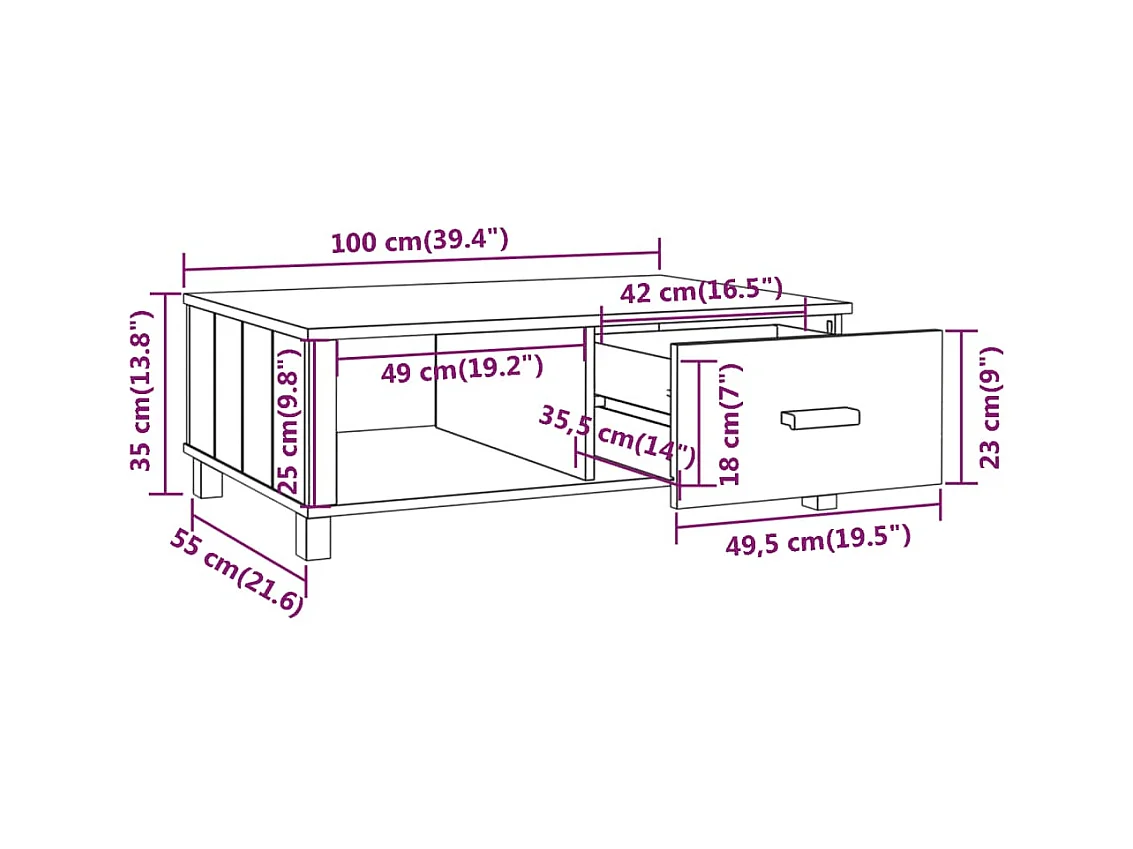 Gold Salontafel HAMAR Lichtgrijs 100x55x35 cm Massief grenenhout