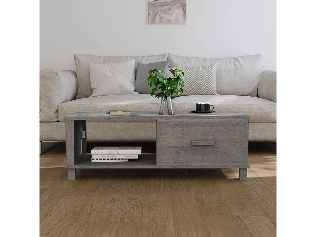 Mesa de centro dorada HAMAR Gris claro 100x55x35 cm Madera maciza de pino
