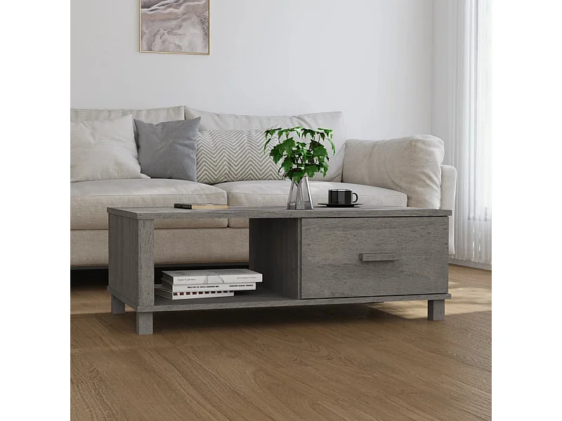 Mesa de centro dorada HAMAR Gris claro 100x55x35 cm Madera maciza de pino