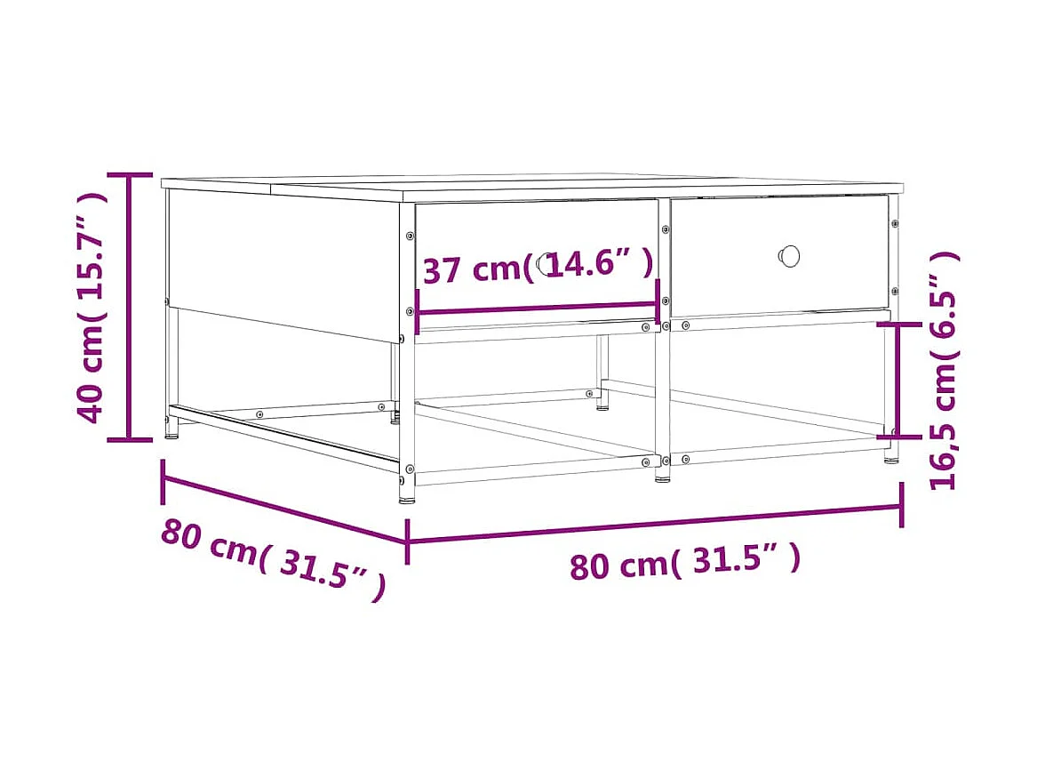 Table basse chêne marron 80x80x40 cm bois d'ingénierie