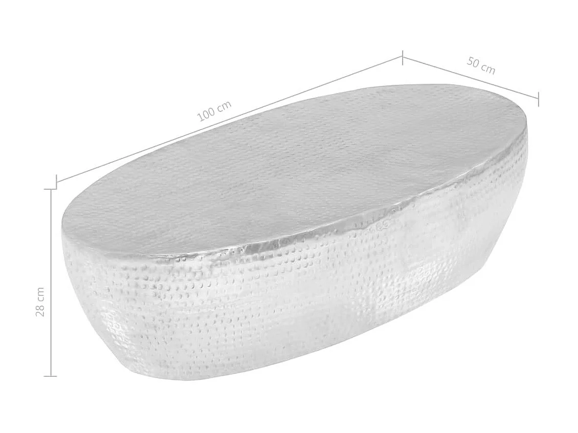 Silberner gehämmerter Couchtisch 100 x 50 x 28 cm Aluminium