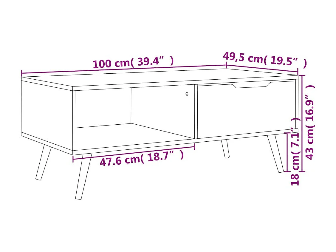 Table basse Chêne Sonoma 100x49,5x43 cm Aggloméré