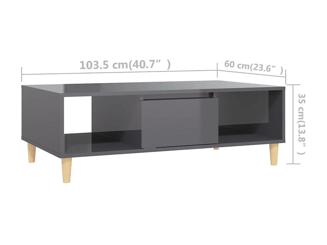 Table basse Gris brillant 103,5x60x35 cm Aggloméré