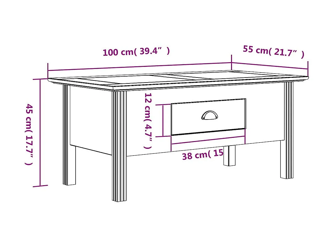 Mesa de centro BODO dourada branca 100x55x45 cm madeira maciça de pinho