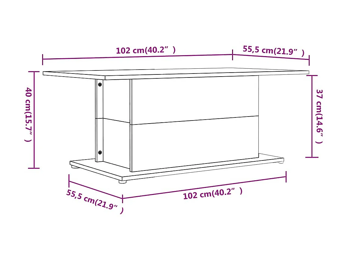 Mesa de centro dourada carvalho Sonoma 102x55,5x40 cm aglomerado