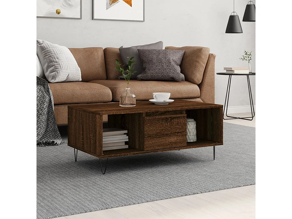 Gold Couchtisch Braune Eiche 90x50x36,5 cm Holzwerkstoff